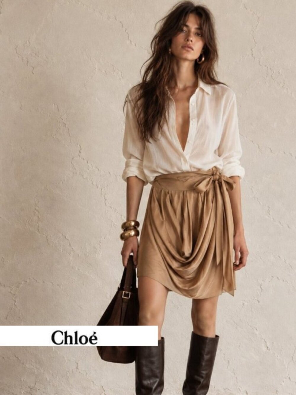 Chloe silk draped skirt. Designer camel coloured skirt xs small 36